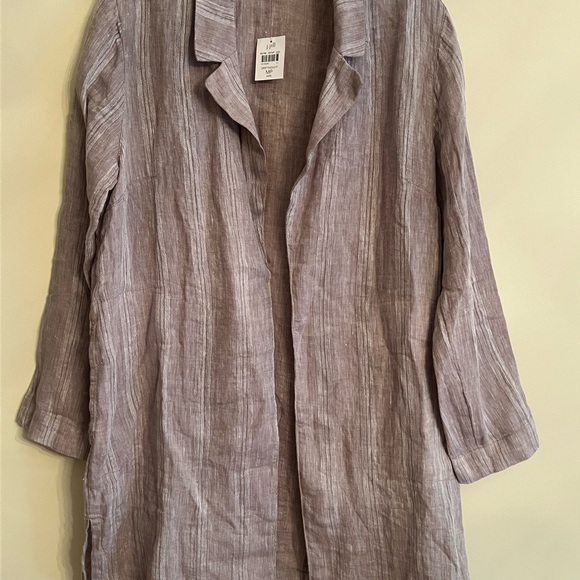 J JILL PURE JILL LINEN STRIPED DUSTER JACKET - NWT - MP / M PETITE - Picture 1 of 4